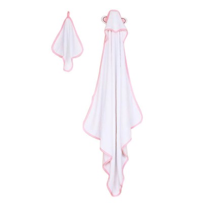 pink trim bamboo baby hooded towel + wash cloth baby bath