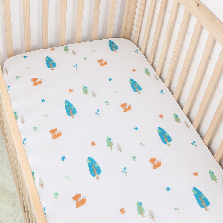 forest fox pigment print cotton muslin baby fitted crib sheet Changyi